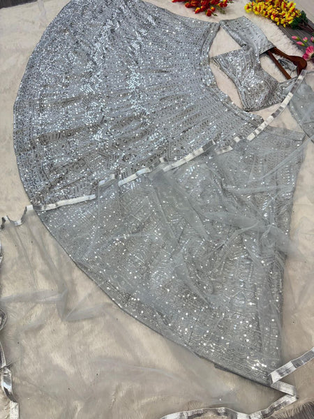 Grey Silk Lehenga For Women