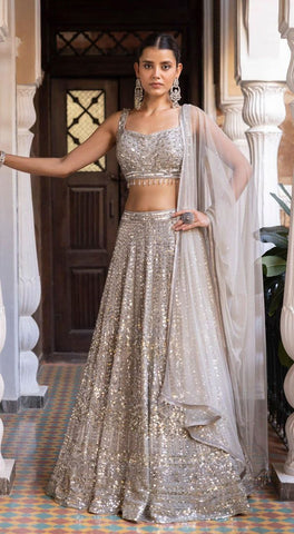 Grey Silk Lehenga For Women