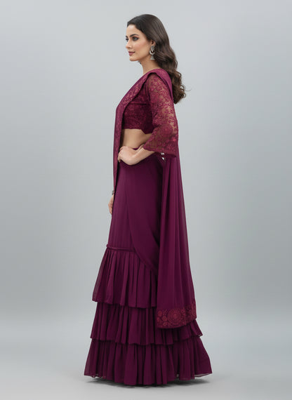 Elegant Faux Georgette Embroidered Lehenga saree Choli Set