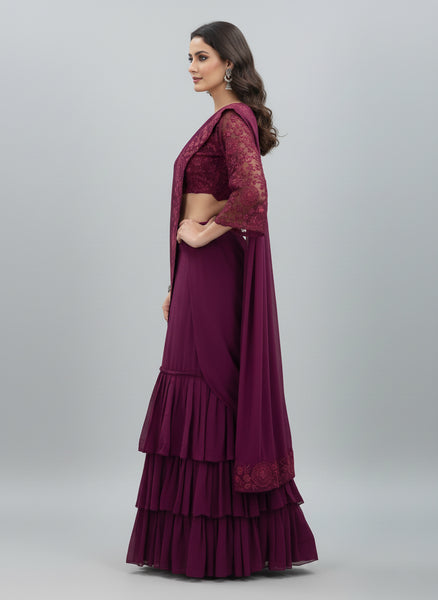 Elegant Faux Georgette Embroidered Lehenga saree Choli Set