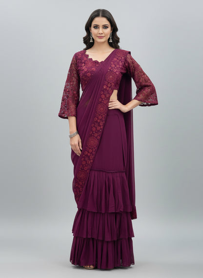 Elegant Faux Georgette Embroidered Lehenga saree Choli Set