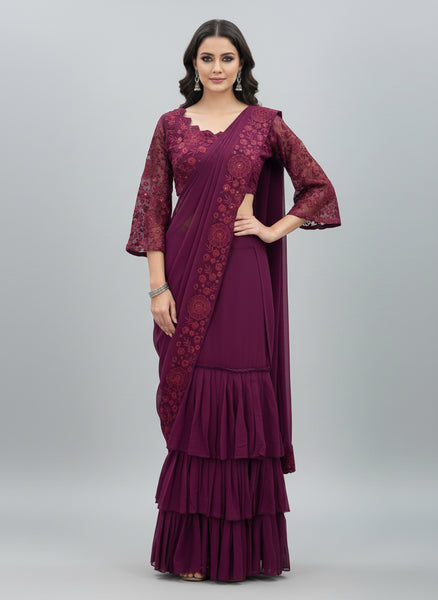 Elegant Faux Georgette Embroidered Lehenga saree Choli Set