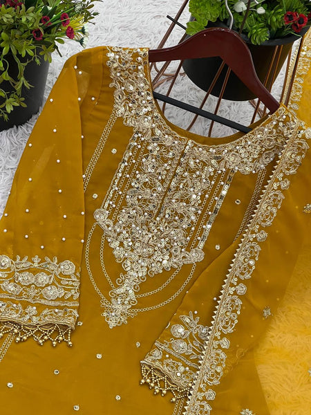 Latest Georgette Moti Embroidery Sharara Suit