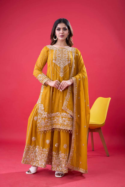 Latest Georgette Moti Embroidery Sharara Suit
