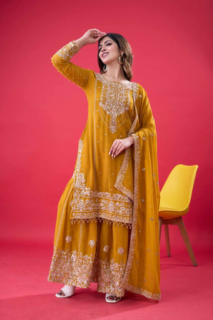 Latest Georgette Moti Embroidery Sharara Suit