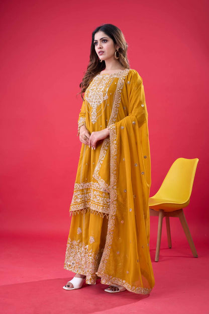 Latest Georgette Moti Embroidery Sharara Suit