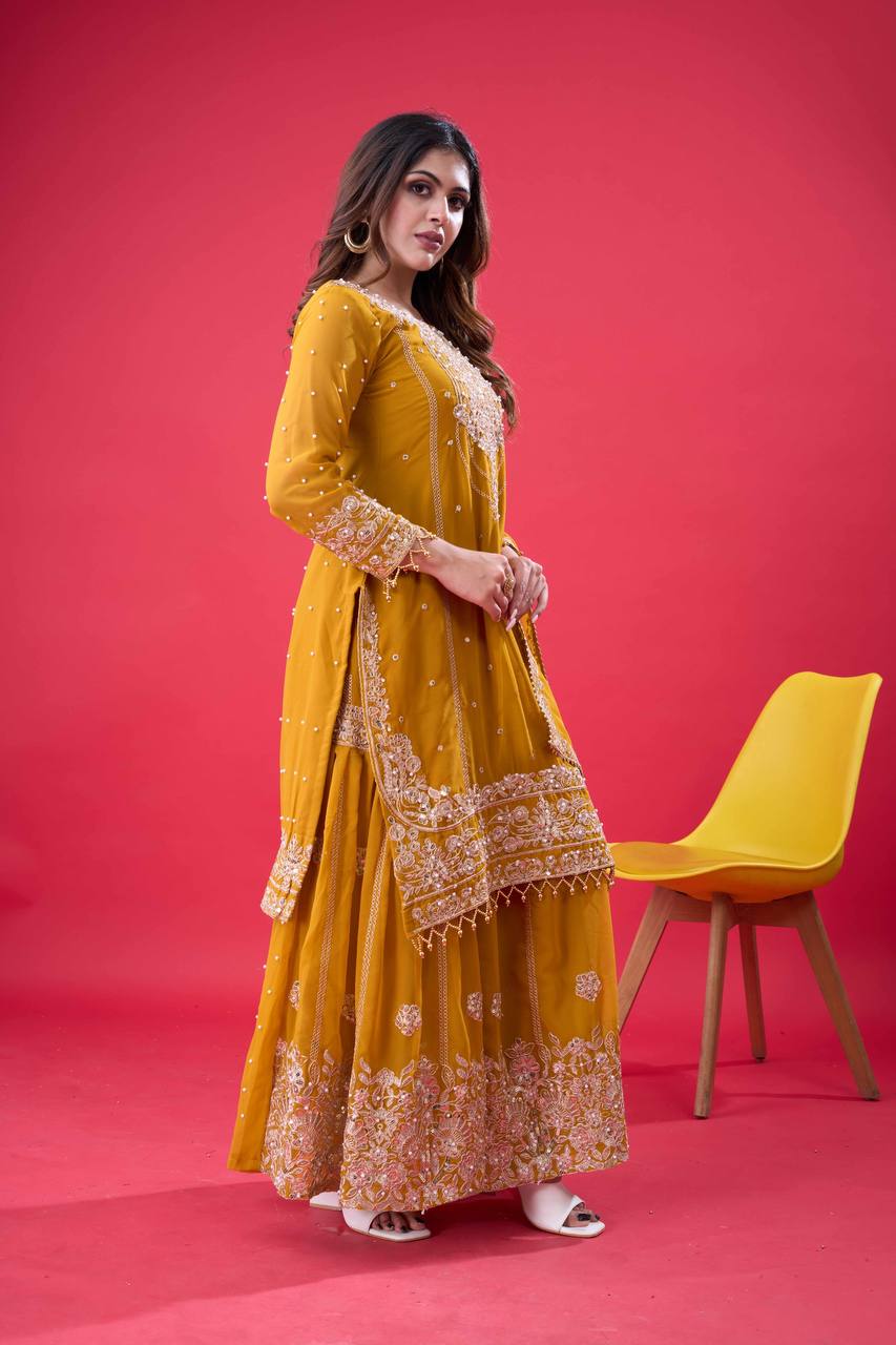Latest Georgette Moti Embroidery Sharara Suit