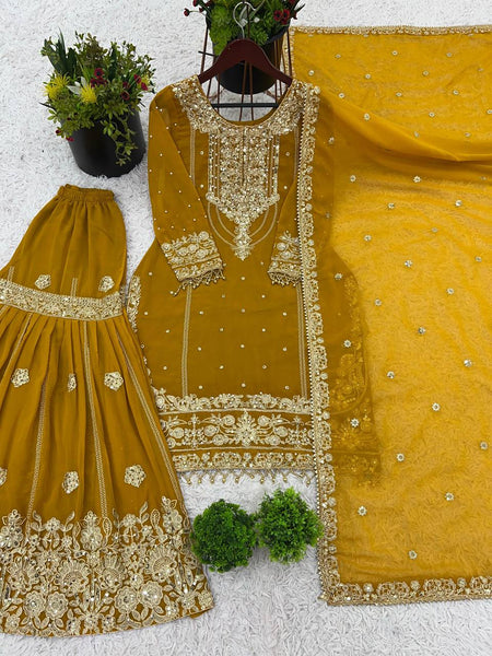 Latest Georgette Moti Embroidery Sharara Suit