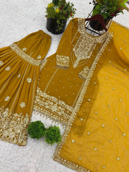 Latest Georgette Moti Embroidery Sharara Suit