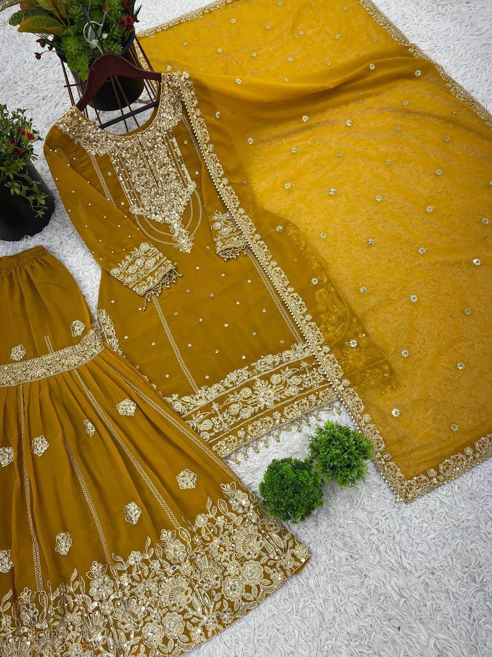 Latest Georgette Moti Embroidery Sharara Suit