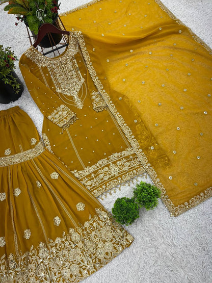 Latest Georgette Moti Embroidery Sharara Suit