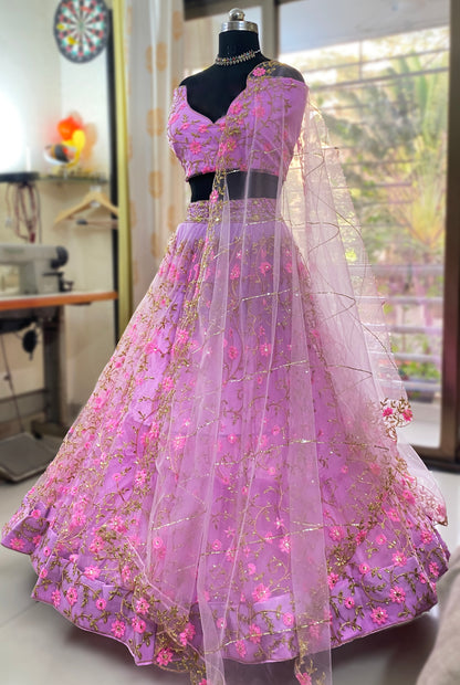 Pink Color Designer Net Lehenga choli For Women