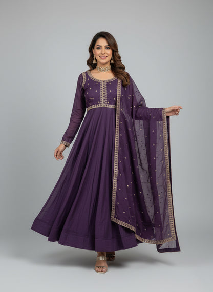 Crunchy Silk Anarkali Suit with Fancy Embroidery