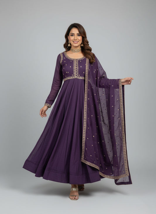 Crunchy Silk Anarkali Suit with Fancy Embroidery
