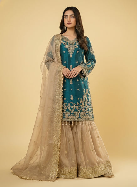 Silk Embroidered Sharara Set
