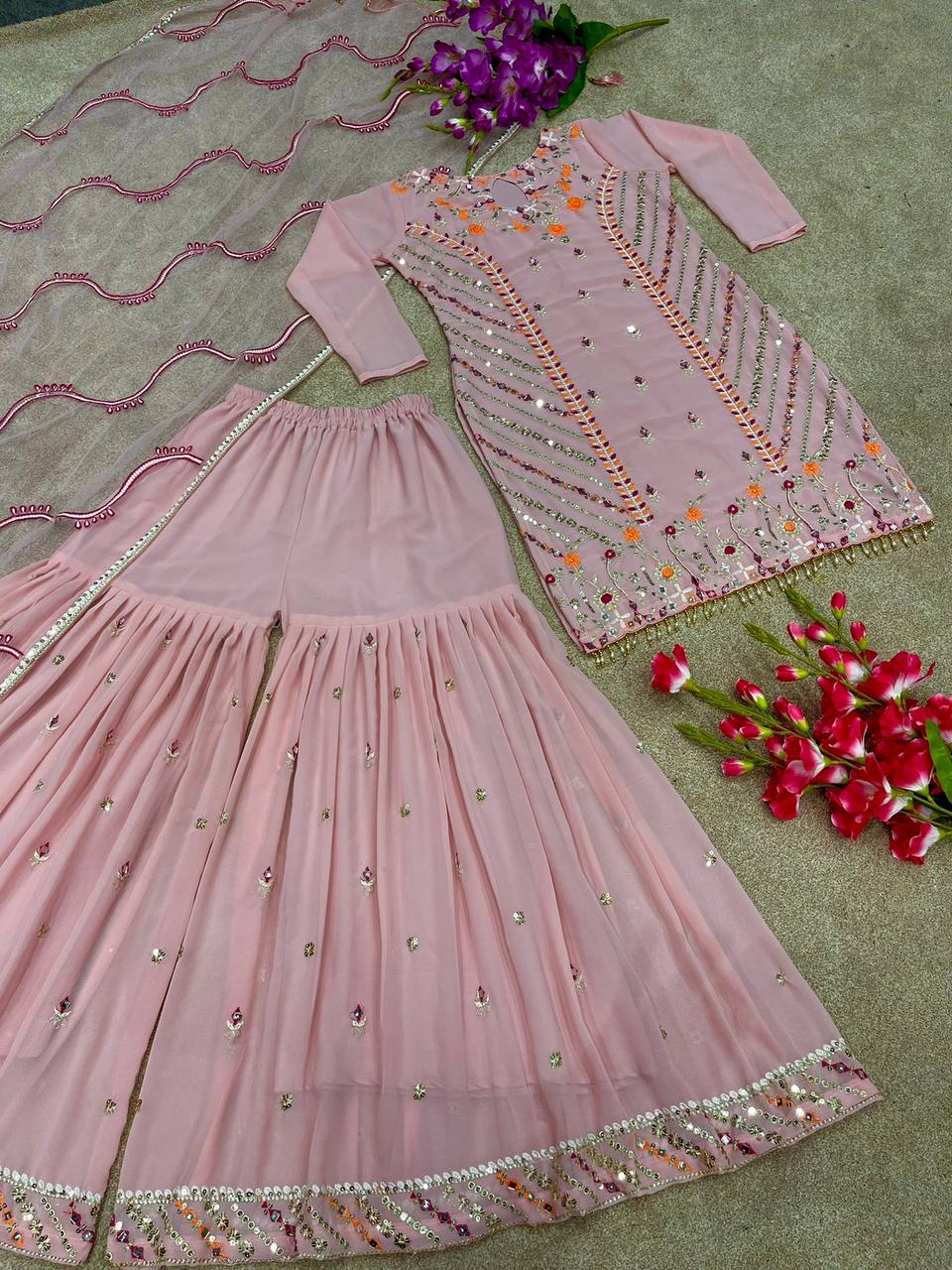 Designer Embroidery Georgette Palazzo Salwar Suit