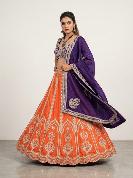Premium Two-Tone Silk Lehenga Choli with Heavy Embroidery & Sequins Work - Semi-Stitched Ethnic Wear