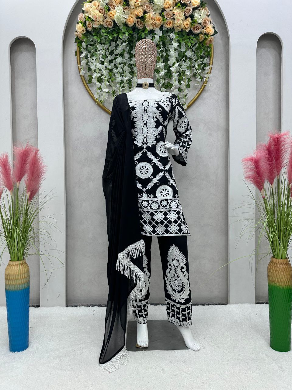 Designer Fancy Black And White Pakistani Salwar Suit Ville Fashions