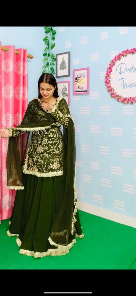 Beautiful Green Color Lehenga Style Sharara Suit