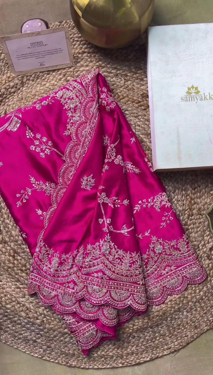 Party Wear Pink Color Japan Satin Sequence Work Saree Blouse