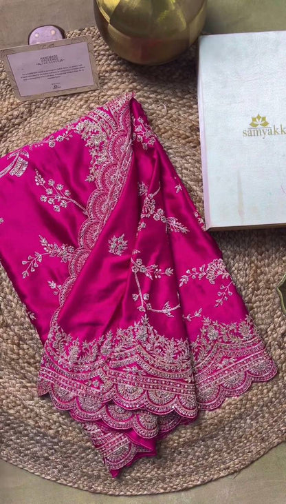 Party Wear Pink Color Japan Satin Sequence Work Saree Blouse