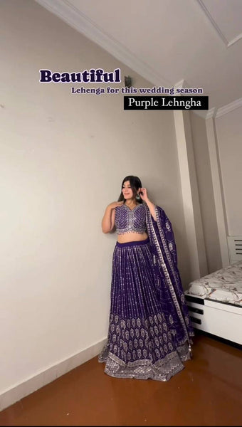 Latest Purple Georgette Sequence Work Lehenga Choli For Wedding Wear