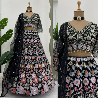 Best Quality Black Color Georgette Sequence Work Lehenga Choli