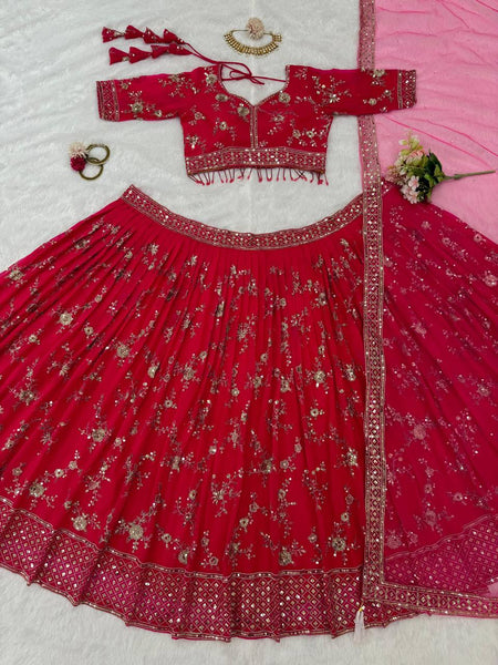 Red Color Georgette Sequence Thread Work Lehenga Choli