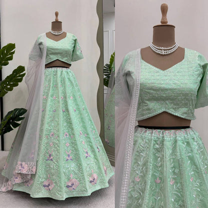 Sea Green Color Mono Banglori Sequence Work Lehenga Choli