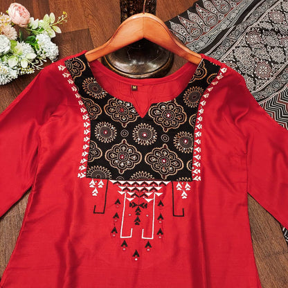 Dazzling Rayon Printed Mirror Work Ready Made Salwar Suit