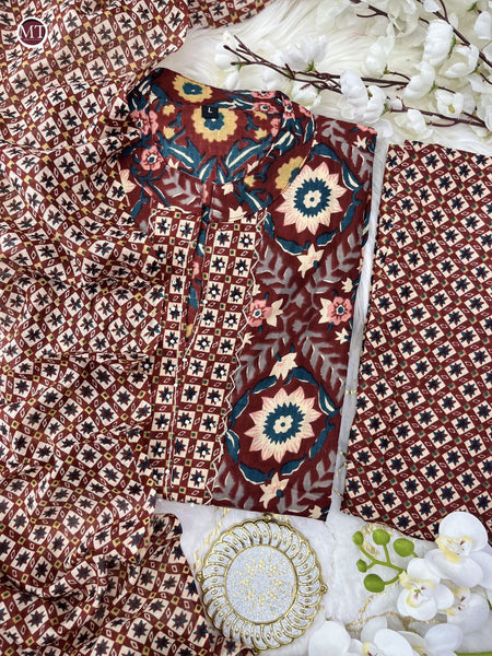 Latest Maroon Color Cotton Ready Made Hand Work Salwar Suit