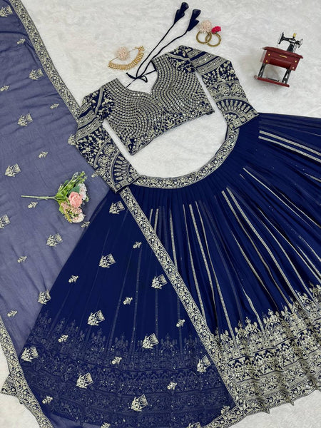 Navy Blue Embroidery Lehenga Choli For Women