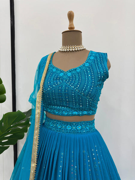 Blue Color Georgette Sequence Lehenga Choli