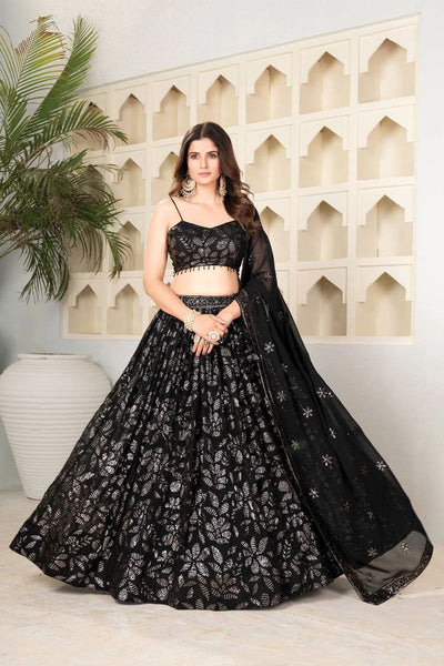 Black Color Sequence Georgette Lehenga Choli