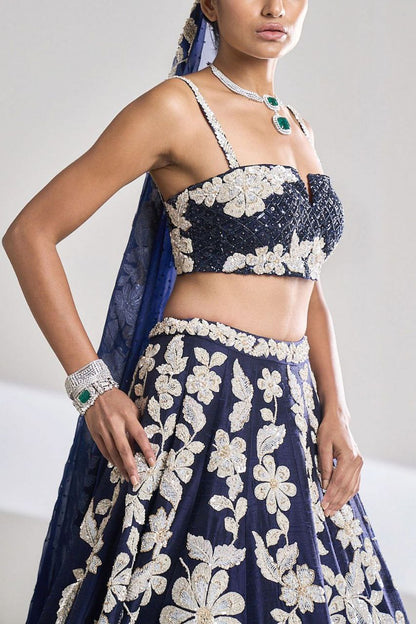 Blue Color Embroidered Sequence Silk Georgette Lehenga Choli