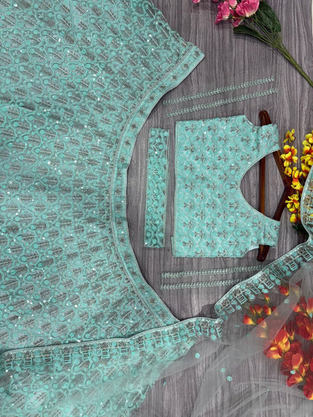 Sea Green Net Sequence Lehenga Choli