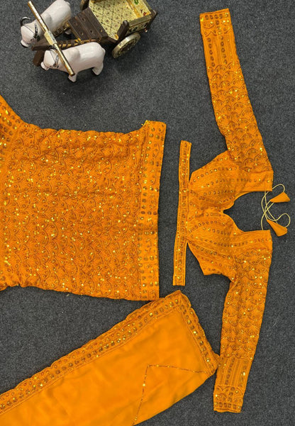Orange Color Sequence Georgette Lehenga Choli