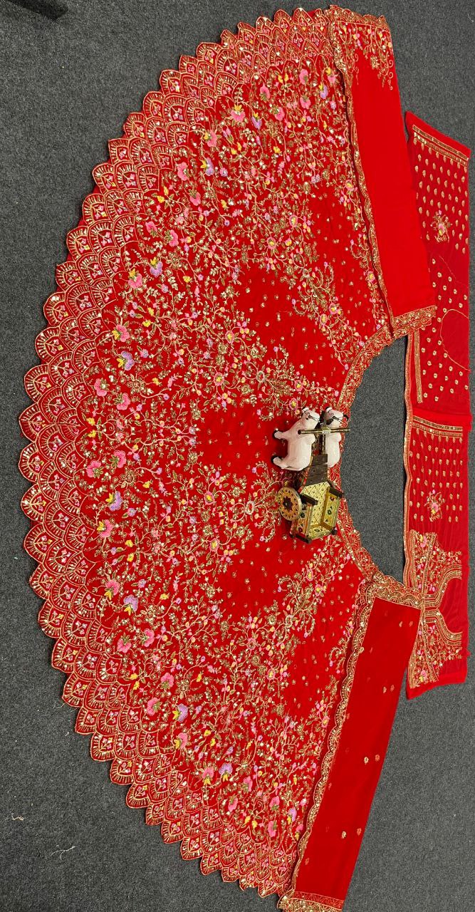 Latest Red Color Georgette Sequence Work Lehenga Choli