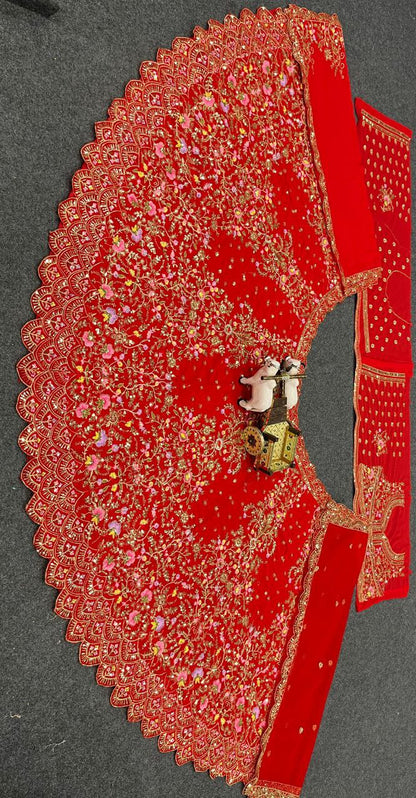 Latest Red Color Georgette Sequence Work Lehenga Choli