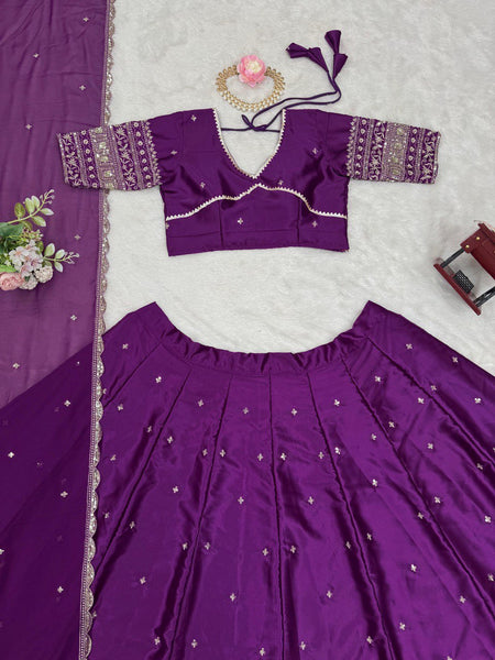 Wine Color Satin Silk Sequence Work Lehenga Choli