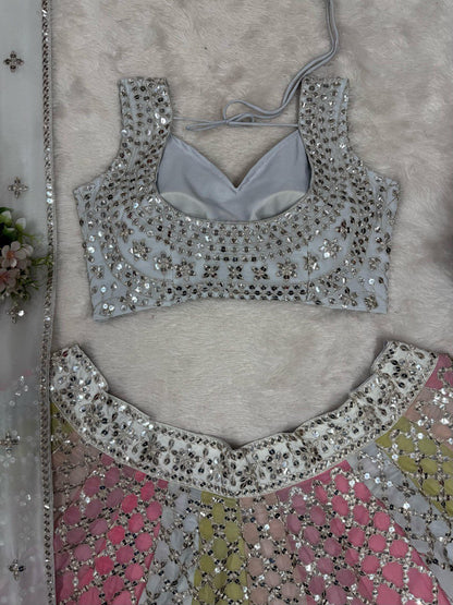 Multi Color Sequence Georgette Lehenga Choli