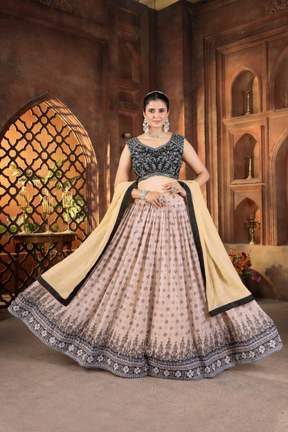 Cream Color Georgette Sequence 4 Meter Flair Lehenga Choli
