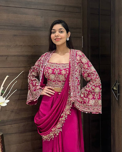 Ready to wear Chinon Silk Jacket Saree