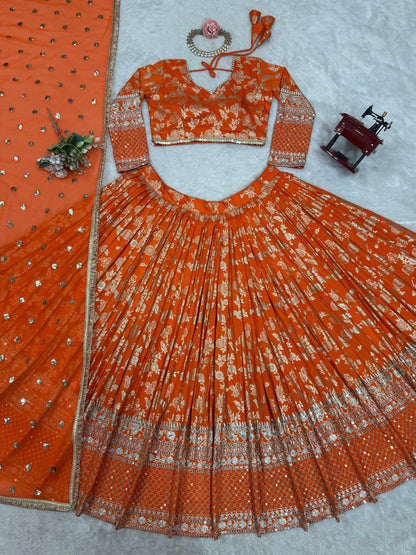 Latest Jacquard Sequence Work Lehenga Choli