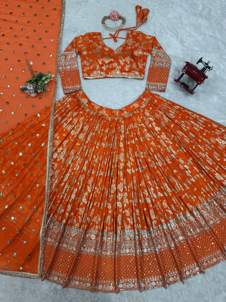 Latest Jacquard Sequence Work Lehenga Choli