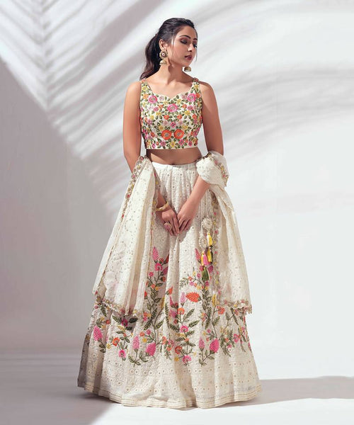 White Color Georgette Sequence Lehenga Choli