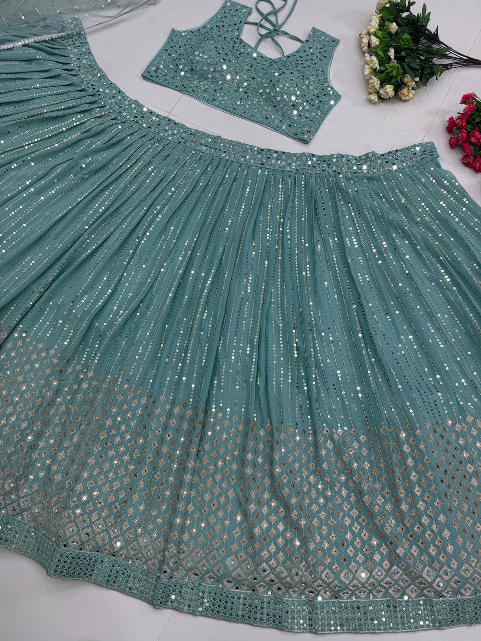 Latest Georgette Sequence Real Mirror Work Lehenga Choli