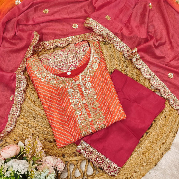 Designer Chinon Sequence Top Dupatta Pent Set