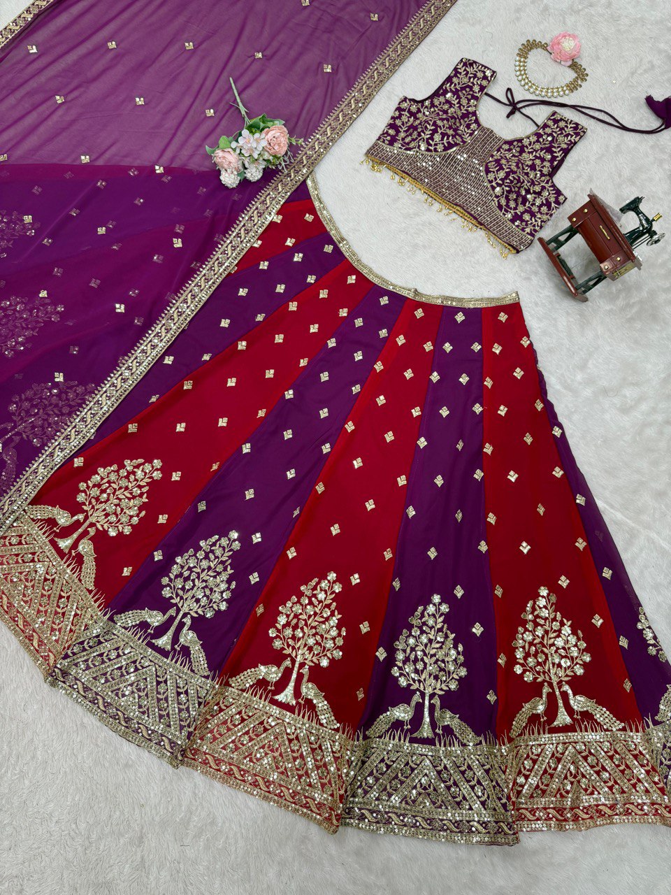 Wine Color Georgette Sequence Work Lehenga Choli