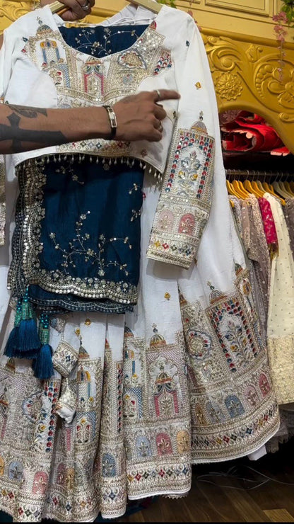 White Color Faux Georgette With Sequnce Work Lehenga Choli